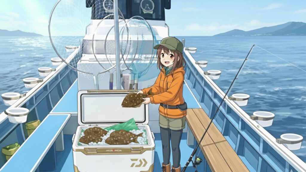 ヒラメの持ち帰り方のイラスト画像