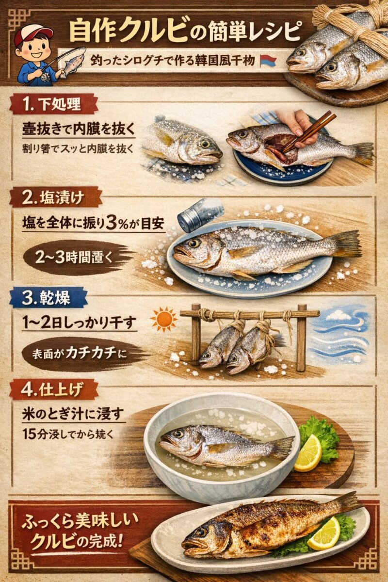 自作イシモチ「クルビ」の超簡易レシピ解説イラスト