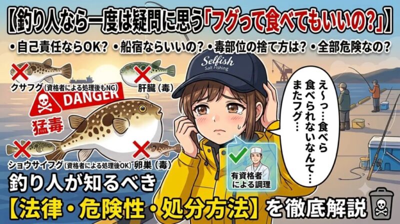 釣り人なら一度は疑問に思う「フグって食べてもいいの?」見出しイラスト