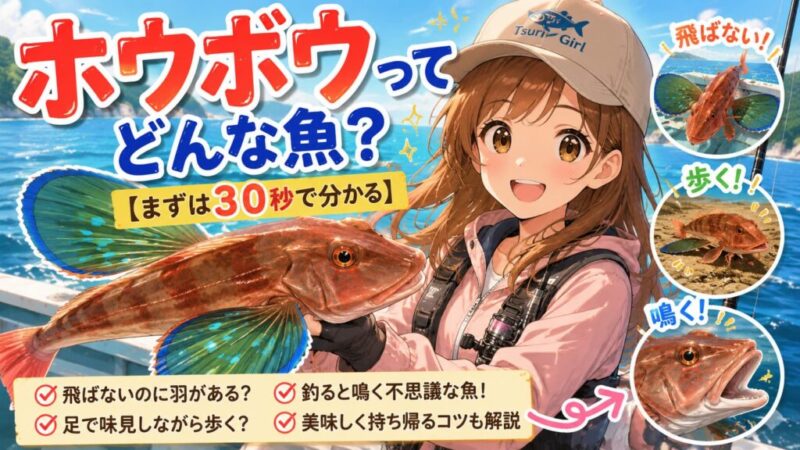 ホウボウってどんな魚?大きな胸ビレを見ながら特徴を考える菜々子のイラスト