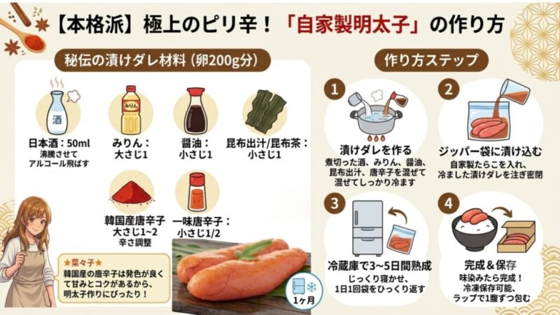 自家製明太子レシピ【インフォグラフィック】イラスト