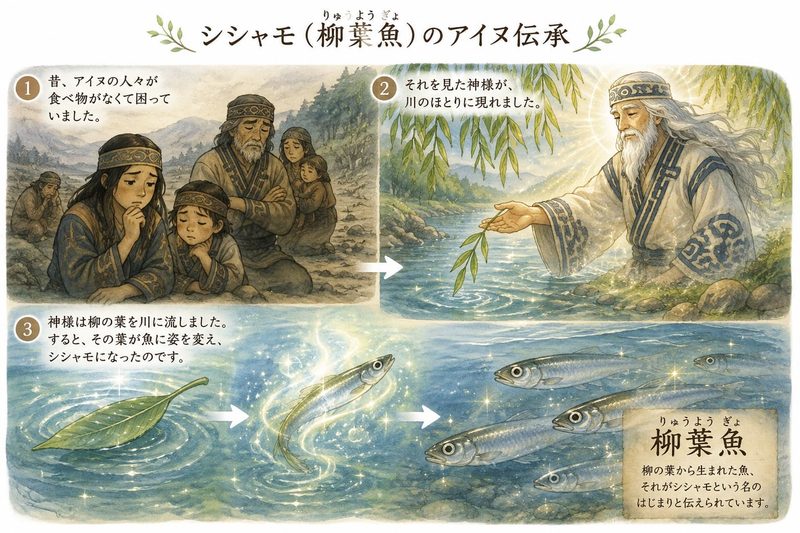 柳葉魚のアイヌ伝承絵巻