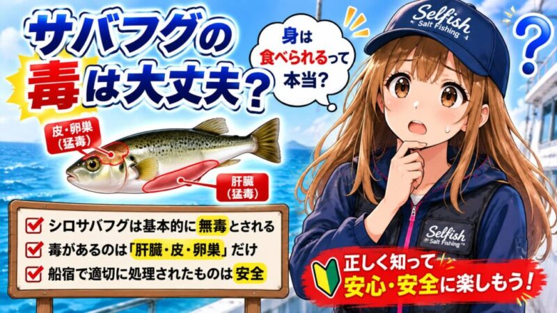 サバフグの毒は大丈夫?シロサバフグの毒部位と有資格者による安全な処理を解説する菜々子のイメージイラスト