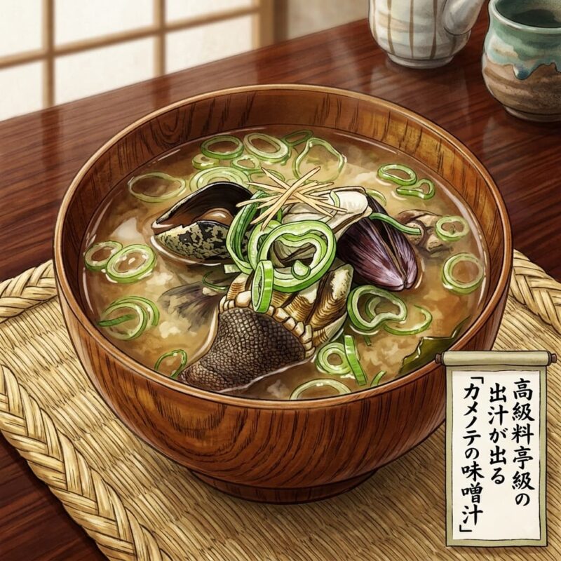 高級料亭級の出汁が出る「カメノテの味噌汁」紹介イラスト