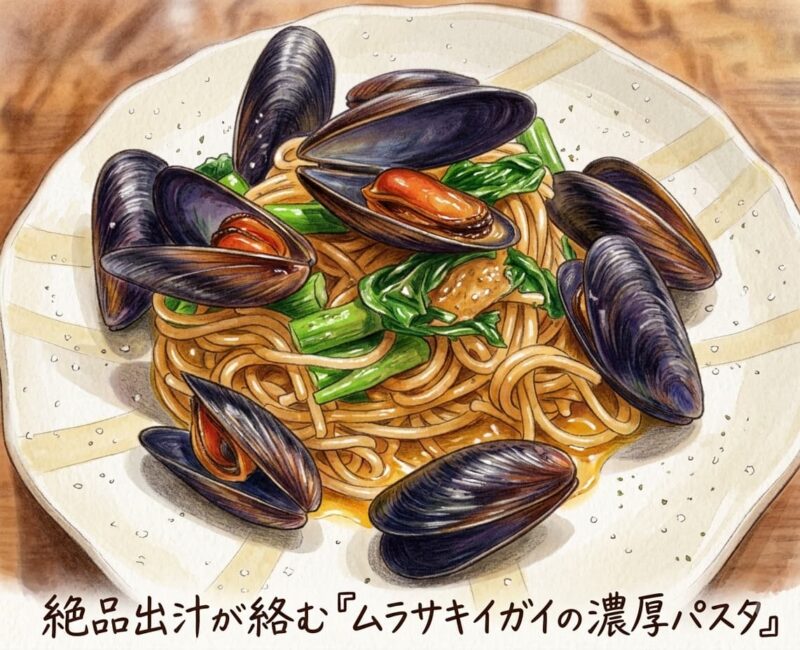 ムラサキイガイの濃厚パスタ