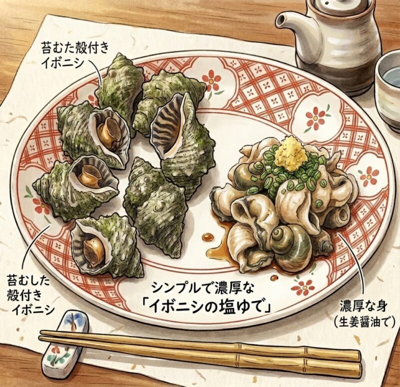 シンプルで濃厚な「イボニシの塩ゆで」イメージイラスト