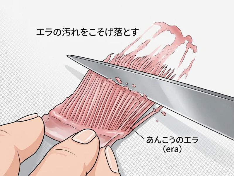 あんこうのエラの汚れの落とし方の解説イラスト